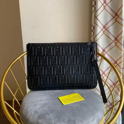 Fendi Embossed FF Black Clutch