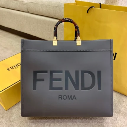 Fendi Vitello King Plexiglass Sunshine Shopper Tote Grey Bag