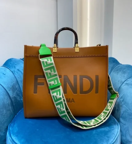 Fendi Vitello King Plexiglass Sunshine Shopper Brown Tote Bag