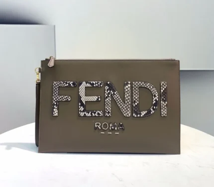 Fendi Vitello King Luxor Elaphe Python Print Logo Flat Pouch