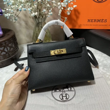 Hermes Kelly Black Gold Hardware Bag
