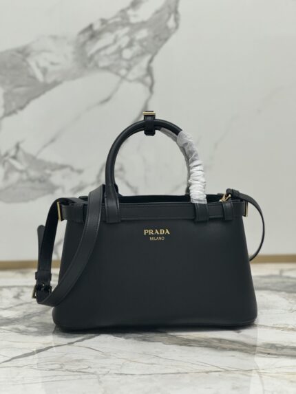 Prada Buckle Handbag With Double Belt Black