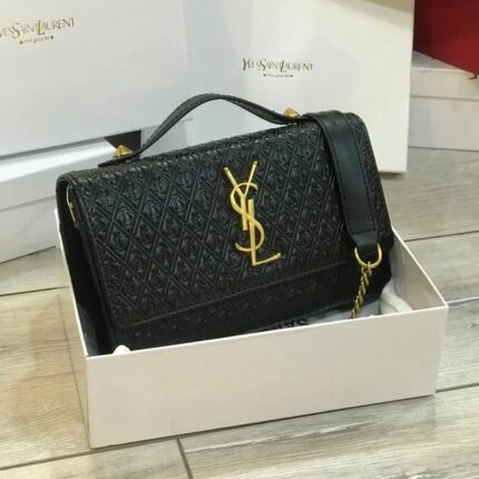 Saint Laurent Leather Chain Wallet Clutch Bag