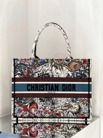 Christian Dior Multicolor Embroidered Canvas Book Tote