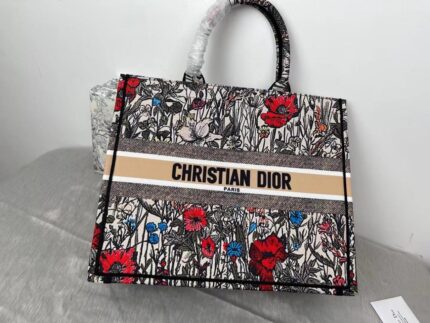 Christian Dior Multi Color Embroidered Book Tote