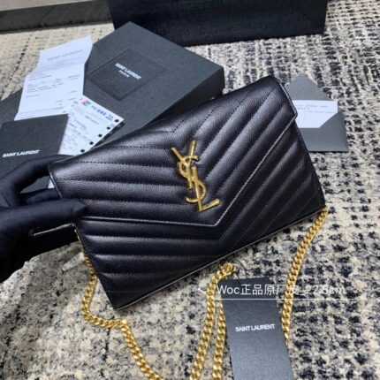 YSL Chain Wallet Bag Black With Silver & Amp Golden Hardware