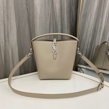 YSL Sea Salt Silver Leather Bucket Bag