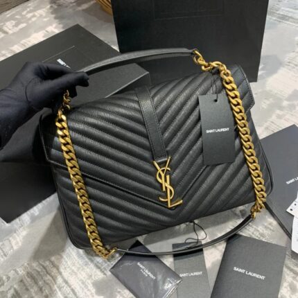 YSL Envelope Leather Handbag In Silver Golden & Amp Black Hardware