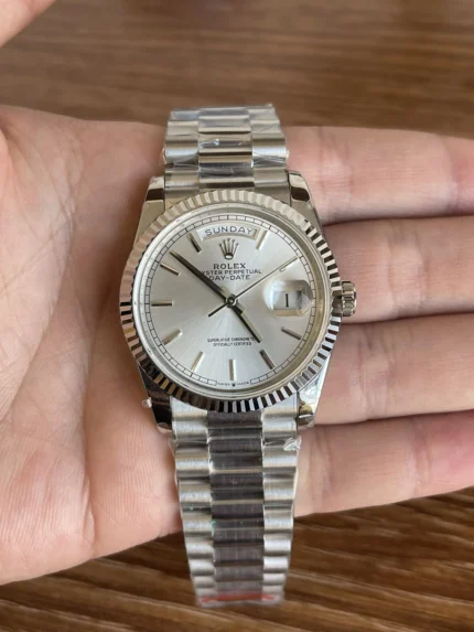 Rolex Day Date Silver Dial SS Bracelet Watch