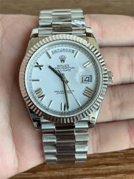 Rolex Day Date Roman Dial Silver Swiss Watch