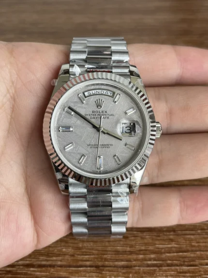 Rolex Day Date Meteroite Dial Baguette Diamond Watch