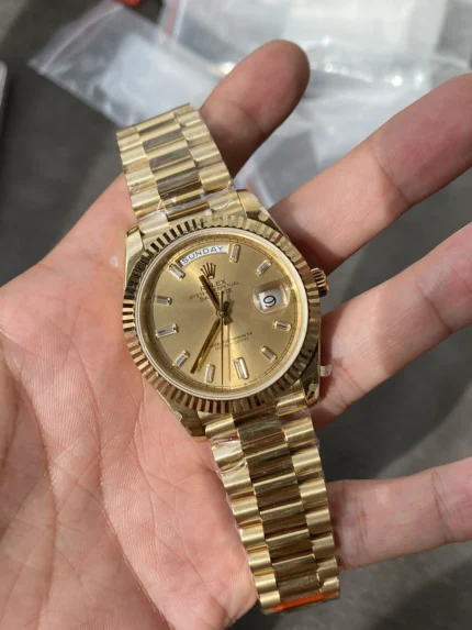Rolex Champagne Dial With Diamond Yellow Gold Day Date Watch