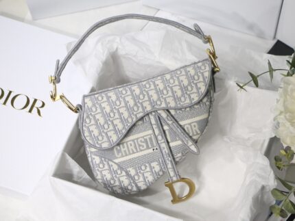 Dior Oblique Jacquard Grey Mini Saddle Bag