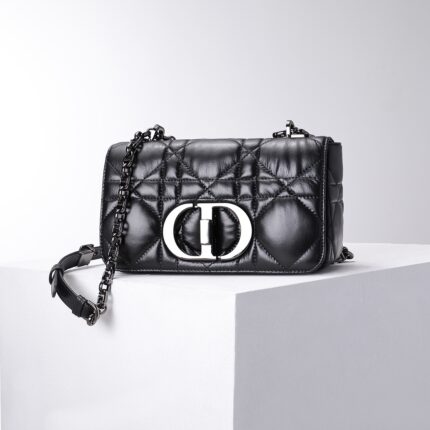 Dior Women Caro Black Quilted Macrocannage Calfskin Bag