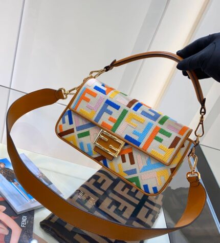 Fendi Baguette Colorful Rainbow F Embroidery Bag