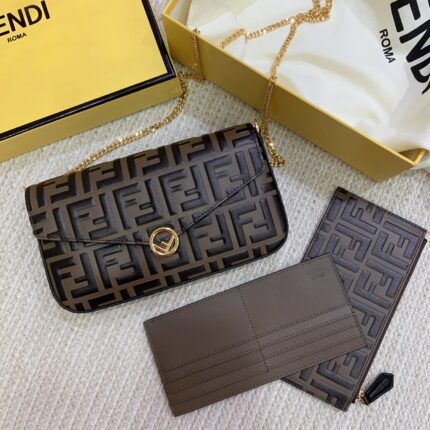 Fendi Tobacco Black Small FF Wallet On Chain