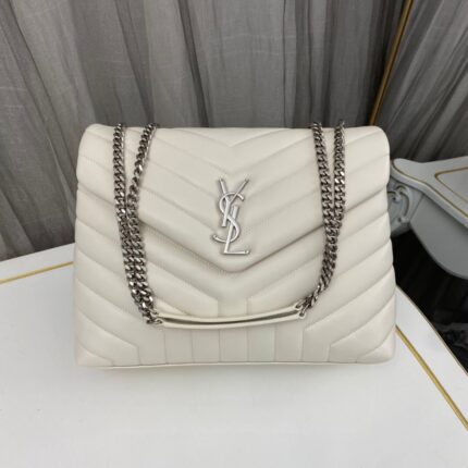 YSL Loulou Leather Cream Shoulder Bag