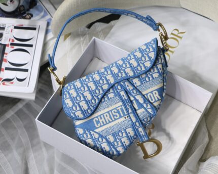 Dior Oblique Jacquard Light Blue Mini Saddle Bag