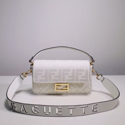 Fendi Baguette White FF Canvas Bag