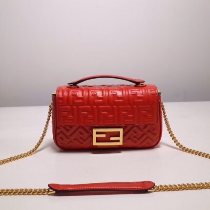 Fendi Red FF Embossed Midi Chain Crossbody Bag
