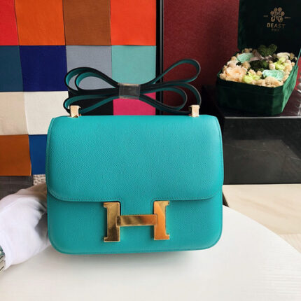 Hermes Constance Turquoise Gold Toned Hardware Bag
