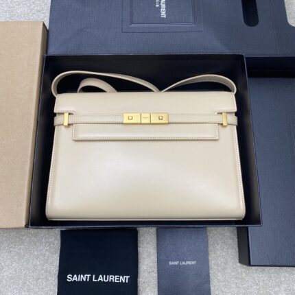 YSL Women Manhattan In Patent Leather White Shoulder Bag