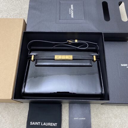 YSL Women Manhattan In Patent Leather Black Shoulder Bag