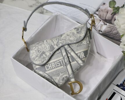 Dior Oblique Jacquard Light Grey Mini Saddle Bag
