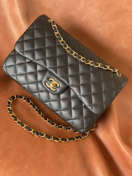 Chanel Double Flap Bag Jumbo Black Lambskin Gold