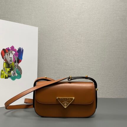 Prada Logo-Plaque Crossbody Brown Bag