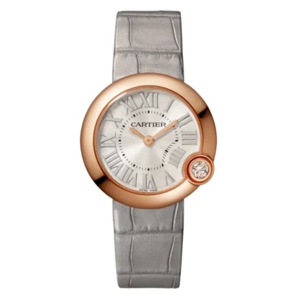 luxury replica Ballon Blanc de Cartier watch, 30 mm, rose gold, diamond, leather