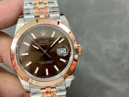 Rolex Brown 18K Rose Gold Stainless Steel Datejust Watch