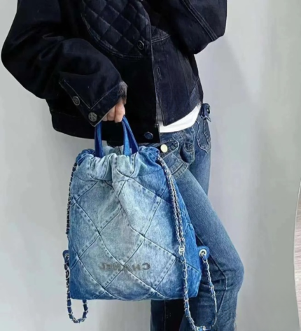 Chanel Chain Portable Denim Shoulder Backpack Shopper Bag