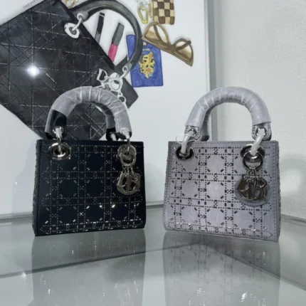 Dior Mini Opaline Gray Pearlescent Cannage Lambskin Bag