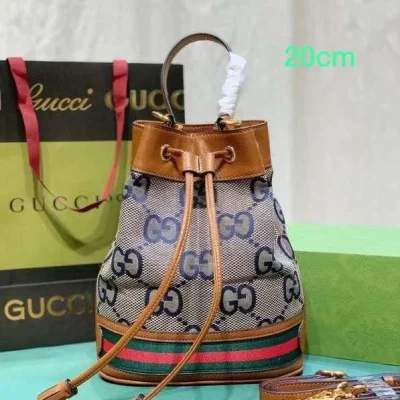 Gucci High Quality Leather Bucket Cross-Body Drawstring Hand Bag