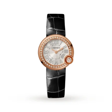 buy fake Ballon Blanc de Cartier watch, 26 mm, rose gold, diamonds, leather