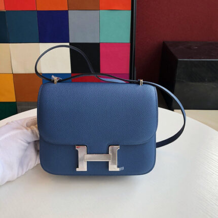 Hermes Constance Navy Blue Silver Toned Hardware Bag