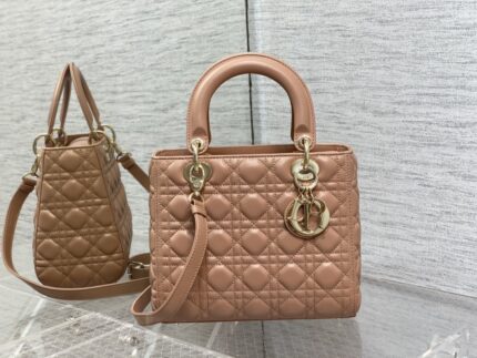Christian Dior Mini Lady 17 Pinkish Brown Lambskin Bag