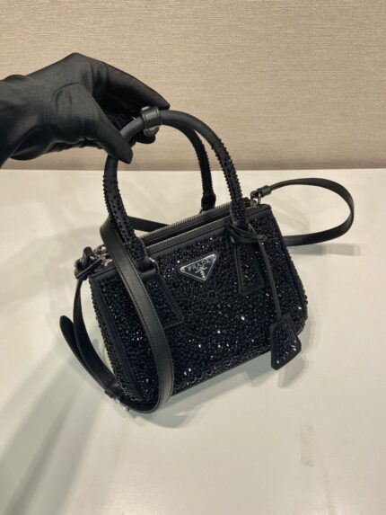 Prada Crystal Galleria Double Zip Mini Top Handle Bag