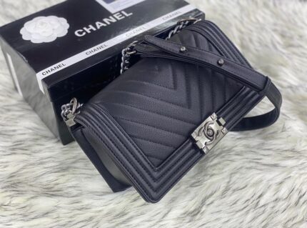 Chanel Boy V Caviar Handbag