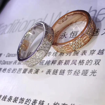 Cartier Love Paved Diamond Ring - Platinum & Rose Gold