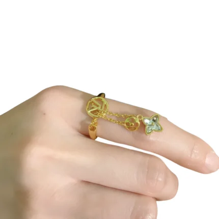 LV Charm Chain Ring - Gold & Diamond Accent