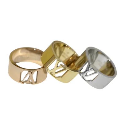 LV Initials Cutout Ring Trio - Gold, Silver & Rose Gold